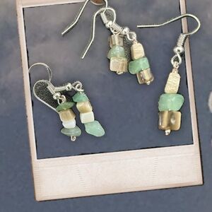 Two pairs Sea Green and Creamy Gold Natural Handcrafted Earrings